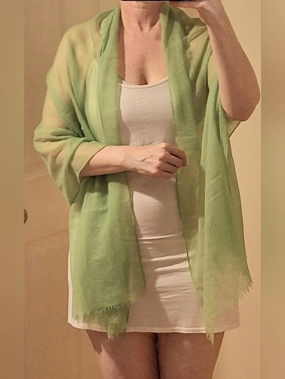 Green Silk/Linen/Cotton Scarf